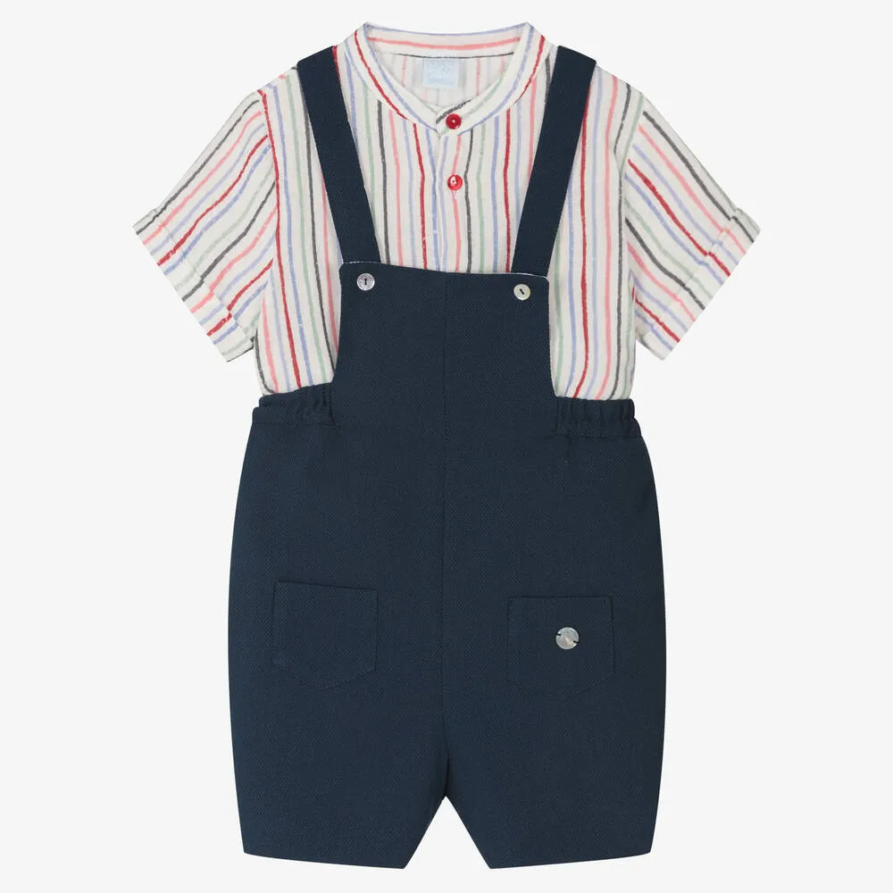 Boys Blue Dungaree Shorts Set