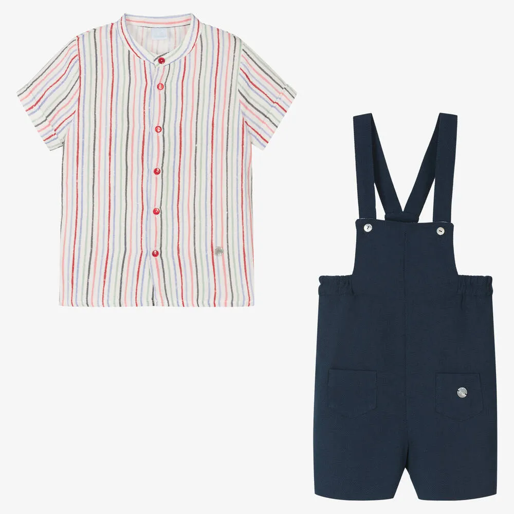 Boys Blue Dungaree Shorts Set