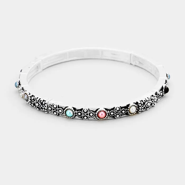 iLLASPARKZ Pearl Antique Pattern Stretch Bracelet